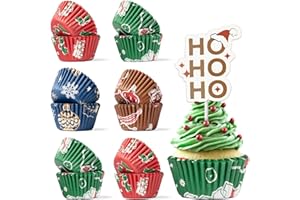 Bake Choice 400 Pcs Mini Moldes Magdalenas Papel con 12 Adornos,Adecuado para Eventos Navideños, Repostería Casera y Actividades Escolares.