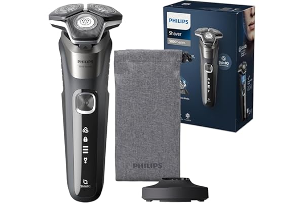 Philips Rasoir Series 5000 - rasoir électrique Wet & Dry gris carbone avec tondeuse rétractable intégrée, pochette souple, capuchon de protection et socle de charge (modèle S5887/13)