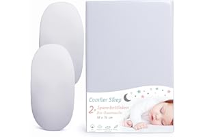 ‎COMFIER SLEEP Spannbettlaken Kinderwagen aus 100% Komplett Natürlicher Bio-Baumwolle 30x76cm Spannbettlaken Grauer 2er-Set Ultraweich und bequem passend für die Meisten Kinderwagen Geeignet für Größe bis 35x81