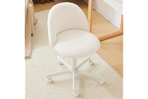 Bonnlo Comfy Small Office Chair with Wheels Desk Vanity Chair Modern Swivel Dressing Table With Adjustable Height for Home Office, Bedroom, Dressing Room (Elegant White)