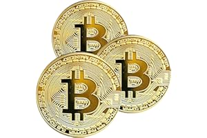 Krisler 3PCS Medaglia Fisica Bitcoin placcata con Oro Reale 24 carati Moneta virtuale Regalo da Collezione BTC Moneta Collezione d'Arte Fisica (Dorata)