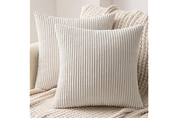 MIULEE Lot de 2 Decorative Housse de Coussin en Velours Côtelé Canapé Taie d'oreiller Douce pour Maison Salon Chambre Lit Clic Clac 40x40 cm Beige