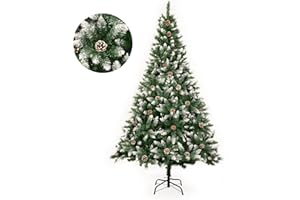 ‎GIGALUMI GIGALUMI 1,8 m sztuczna choinka ze śniegiem i prawdziwymi szyszkami, ognioodporna choinka, w zestawie stojak na choinkę