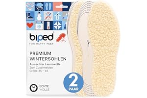 ‎BIPED biped 2 Paar Lammwoll Einlegesohlen mit Natur Latex - Extra dick - Robuste Winter-Einlegesohlen - Isolierende Innensohlen zum Zuschneiden z2737