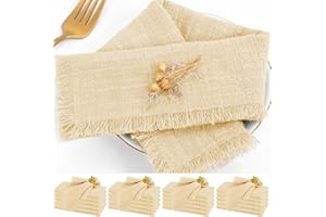 TERUNTRUE 20 Pack Cloth Napkins Beige Linen with Fringes 40x40cm, Muslin Cotton Wedding, Handmade Natural Soft Rustic for Wedding Party Dinner