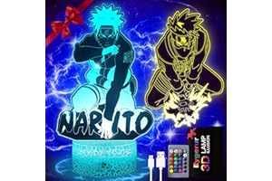 EYGERUR Veilleuse Naruto, 2-en-1 Kakashi Naruto Lampe 3D LED illusion - Naruto Manga Veilleuse Smart Remote Control Anime Lampe 16 Couleurs NoëL Naruto Cadeau Chambre D'Enfant DéCoration Cadeau De Vacances