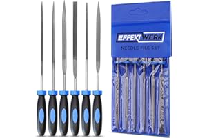 EffektWerk - Set di lime ad ago - 6 pezzi per legno, metallo, plastica e gioielli - 150x3mm - Piccole lime tonde, mezze tonde, quadrate, triangolari, piatte e a punta piatta