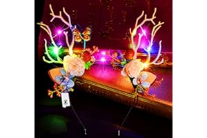 Fashband Diademas de Navidad iluminadas para el cabello, cuernos de reno, flores, accesorios para el cabello, fiesta de Navidad para mujeres y niñas (cálido)