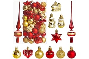 KYOEOE 34 Stück Weihnachtskugeln mit Baumspitze Set,Ø3/4.5/5.5cm Kleine Christbaumkugeln Kunststoff Rot Gold Kugeln Mini Weihnachten Weihnachtsdeko Tischdeko Tannenbaum Weihnachtsbaum Deko Ornamente
