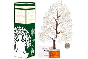 Crocon Clear Quartz Gemstone Money Tree Feng Shui Bonsai Reiki Crystal Healing Chakra Balancing Decoration Ornament Figurine Spiritual Enhancement Good Luck Prosperity Gift Decor Size 10-12"