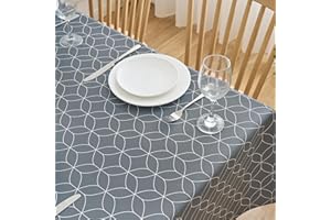 Dehaus® Wipe Clean Table Cloth - Grey Geo Flow - Wipeable PVC Oilcloth Table Cover - Rectangular Plastic Vinyl Tablecloth - Water Resistant Easy Clean - Kitchen or Dining Protector (140 x 200cm)