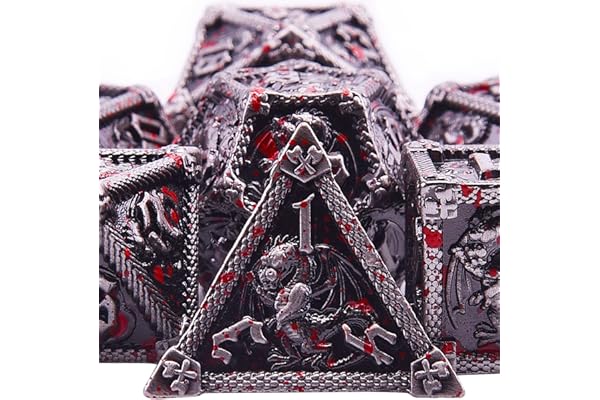 SIQUK 7 Pièces Dés Jeu de Role Métal Dés Polyédriques Métal Jeu de Dés D20 D12 D10 D% D8 D6 D4 pour RPG Donjons et Dragons, Éclaboussures de Sang