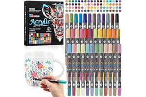 Sinmoe 36er Set Porzellanmalstifte mit Doppelspitze in 72 Farben - Porzellanstifte Dünne Spitze, Filzstifte zum Bemalen von Tassen, Töpferwaren, Keramik, Stein, Holz, Metall, DIY-Bastelprojekte