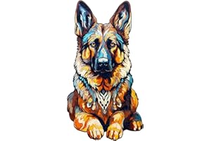 PRSTENLY Wooden Jigsaw Puzzles for Adults-German Shepherd Wooden Puzzle Adult Unique Shape Advanced Puzzle Gifts for Family and Home Decor Challenge Puzzle Presents in Gift Box 250pcs-42 * 22.8cm