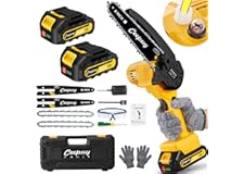 CEEPUY Minimotosierra con batería recargable, 15 cm (6"), 4000 mAh con bloqueo de seguridad, cadena de acero al manganeso, mu