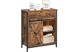 VASAGLE Storage Cabinet, Sideboard and Tv Cabinet, Freestanding Floor Cabinet with 1 Drawer and Sliding Barn Door Industrial Rustic Brown and Black LSC100B01