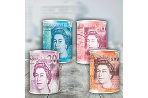 ABERTO BERTO MONEY TIN BOX - Sterling Bank Note -TIN Piggy Bank, Coin Tin, Cash Tin, Savings Tin, Money Can, Birthday Money, Holiday & Christmas Fund (4Pcs Medium)