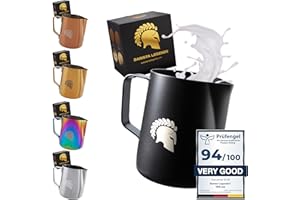 Barista Legends® Bricco latte in acciaio inox nero 350ml con beccuccio speciale Latte Art - Bollitore latte lucida - Bricco latte professionale acciaio inox per baristi - Accessori per baristi