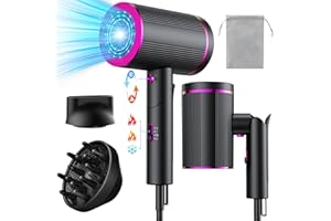 JANOLTY Föhn,Fön,Reisefön Klappbar Haartrockner Ionen mit Diffusor, Konzentrator-Düse und Aufbewahrungstasche | 2 Heiz - 3 Geschwindigkeitsstufen | 2400W Turbo-Ultra-Leise-Motor | Fön Klein