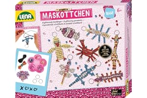Lena 42690 Maskottchen groß Maskottchen Perlentiere Bastelset ab 6 Jahren, Mit 740 x Bastelperlen und 8 x Schlüsselringen, Schlüsselanhänger mit Perlen basteln