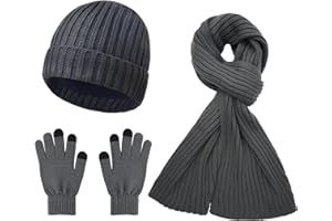 KRIPINC Set Cappello Sciarpa Guanti Uomo, Set 3 in 1 con Sciarpa e Berretto Uomo e Guanti Termici Touch Screen, Idee Regalo Ragazzo per Natale e Compleanno