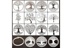 IOSPKKIO® 12 Stück Baumschablonen Baum des Lebens Schablone zum Malen auf Holz Airbrush, natürliche Pflanzen kleine Palme Zeichenvorlagen Enthält Ring aus Eisen
