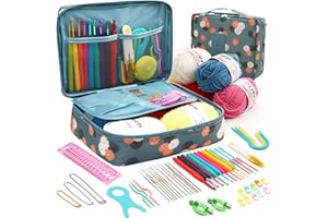 MPEIPILA Set di Uncinetto 59 PCS, Kit Uncinetto Professionale Completo, Kit Amigurumi Principianti, Crochet Kit Includi Uncinetti Ergonomici in Metallo 0,6 mm a 6 mm, Filato e Aghi e Accessor