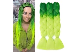 Dcbaboo Extensiones para Trenzas Africanas 60cm Pelo para Trenzas Africanas 3PCS Ombre Extensiones de Pelo Sintético para Trenzas Postizas Trenzado de Extensiones 300g, Verde oscuro & Amarillo verde