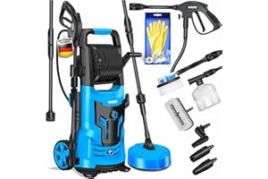 MASKO® Pressure Washer 2200 Watt 165 Bar 450 l/h with Spool Hose Reel 10 m Hose 9-Piece Accessory Set with Gloves, Soap Bottle, Foam Nozzle, High Pressure Gun for Cars/Fences/Garden/Patios