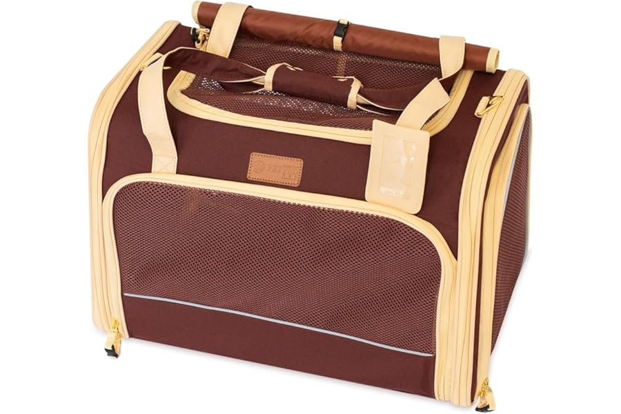 PETPROVED Medium Brown Cat Dog Bag for Small Dogs Cats, 50 x 33 x 33 cm, Up to 7 kg, Active Use, Travel, Veterinary Visits