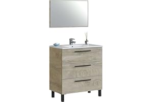 Habitdesign ARKITMOBEL Mobile da bagno con 3 cassetti e specchio, modello Athena, rifinito in rovere Alaska, dimensioni: 80 cm larghezza x 86 cm altezza x 45 cm profondità (non incluso lavandino)