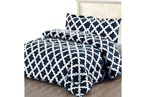 ComfyWell Super King Duvet - Printed Comforter Bedspreads, Coverlets & Sets, 2 Pillowcases Warm and Anti Allergy All Season Coverless Duvet, Throws For Bed. (Super King (220x260cm), Navy Blue)