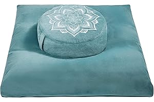 hunnidspace Meditation Cushion with Washable Premium Velvet Cover,100% Memory Foam Square Floor Cushion and Buckwheat Cushion Seating for Adults and Children Sitting, Yoga, Reading (Green Bundle)