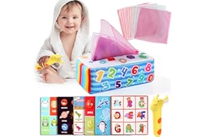 ONLYFUN Jouet Bébé Boîte à Mouchoirs 6 Mois Jouets Sensoriels Montessori Carrés, en Peluche, à Contraste Elevé et Froissés, Boîtes de Tissu, Jeux Montessori pour Les Bébés de 6 à 12 Mois