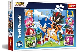 Trefl - Sonic The Hedgehog, Conoce a Sonic - Puzle de 100 Piezas - Puzle de Colores con los Personajes del Videojuego Sonic, Entretenimiento Creativo, Juego para niños a Partir de 5 años
