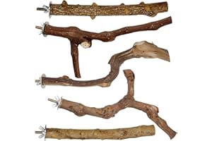 Attuslla 5 PCS Natural Grape Stick Wooden Parrot Stand, 3 Grape Wood Perch, 2 Stand, Paw Grinding Fork Bird Perch for Cage Accessories, Cockatiels, Small Birds