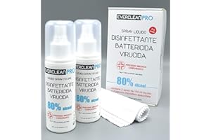 Spray disinfettante liquido per mani ed oggetti Everclean Pro® 80% Alcool - Battericida Virucida -Presidio Medico Chirurgico- Pack ml100x2+3 Panni Microfibra Spazzolata -