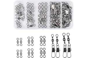 CHANGRONGSHENG Ball Bearing Swivels - 50 Pcs Fishing Rolling Barrel Swivels Safety Snap Connectors Kit for Saltwater & Freshwater Fishing