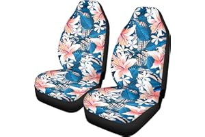 ZIATUBLES Hawaiian Hibiscus Flower leaves Car Seat Cover, Auto Seats Covers Front Seat Only, 2 Pcs Driver Seat Protector Auto Seat Covers Universal Fit Truck/SUV