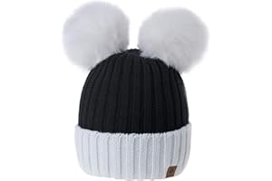 MFAZ Morefaz Ltd Girls Winter Beanie Hat Knitted Hats Kids Girl with Large Double Pom Pom Ski