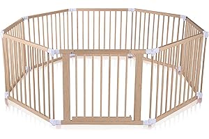 Baby Vivo Park składana bariera bezpieczeństwa dla dzieci drewniana ochrona drzwi - indywidualnie regulowana - 8 elementów premium