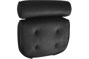 ALINK Oreiller de bain en maille 3D avec 4 ventouses, soutien de la tête, du cou, du dos et des épaules, pour jacuzzi, spa à domicile, noir