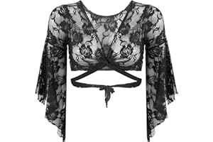 Mufeng Bolero Encaje de Danza del Vientre para Mujer Chica Cardigan Manga Larga Deporte Chaqueta Corta Capas Flores para Vestido Maillots Envoltura Mujer Fiesta