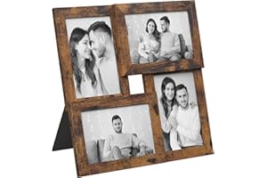 SONGMICS Kolaż ramek na zdjęcia, 4 ramki na zdjęcia o wymiarach 10 x 15 cm, kolaż zdjęć, kolaż ścienny, wieloramkowość, dekoracja ścienna, na Boże Narodzenie, brązowy vintage RPF025X01