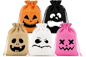 Cuxawamiyo Halloween godispåse, 24 st färgglada påsar med dragsko, halloween godispåsar för festgåvor och bus eller godis