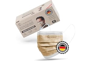 Charlemain 50x OP Masken, Made in Germany, EN 14683 Typ IIR, Medizinischer Mund-Nasen-Schutz, BFE >99,9% 3-lagig, Latexfrei, MNS, Einweg-Gesichtsmasken - Beige