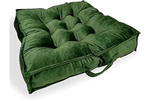 Meishida Cojín Suelo Grande, Cojín para Sillón de Jardín en Tela Terciopelo Suave, Asiento Suelo Relleno de Fibra Hueca Ideal para Exterior e Interior - 60 x 60 x 10cm (Verde Oscuro)