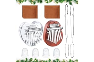 YESHONE 12 Pieces Kalimba Piano Set Include 2 Mini 8 Key Finger Harps Handheld Thumb Piano Mini Kalimba 4 Lanyard Chains 2 Cleaning Cloths and 4 Finger Protectors for Beginners (Heart Crystal)