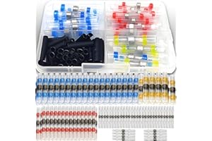 Retoo Zestaw łączników lutowniczych, 100 sztuk, łączniki stykowe, łączniki kablowe, wodoodporne, izolowane, łączniki termokurczliwe, 4 różne rozmiary, klej topliwy, zaciski elektryczne