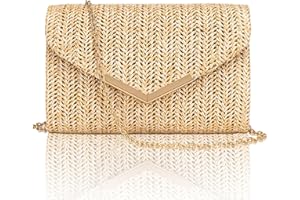 Larcenciel Bolso Mujer Paja, Boho Bolsos Mujer Verano Playa con Cadena, Elegante Rafia Clutch para Verano, Bodas, Vacaciones